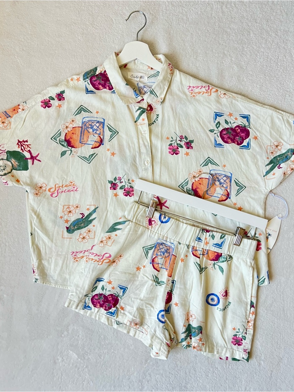 CALI1850 Tropical Printed Linen Shirt & Short Set